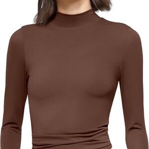 Women's Mock Neck Long Sleeve Top - Brown